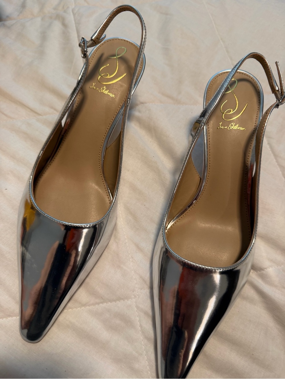 Sam Edelman Metallic Silver Pointed Slingback Pumps